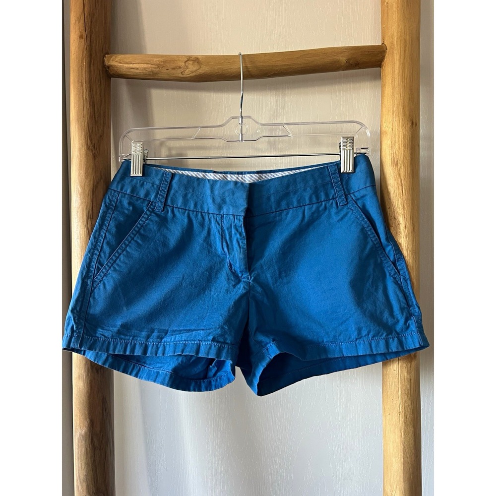 Y2K J.CREW Men's Blue Chino Shorts Size 2XS Cotton Twill Solid Flat Front Button